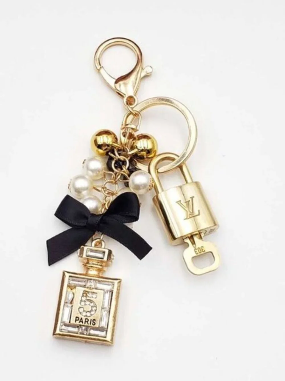Authentic Louis Vuitton Gold Lock 🔒 Keychain Bag Unbranded N5 Bottle Charm LV - Picture 7 of 10